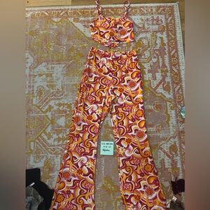 Matching two piece flare pants tank top festival rave set colorful groovy